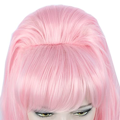 Image of Linfairy Long Wavy Pink Wig Big Bouffant Beehive Wigs for Women fits 50s 80s Costume