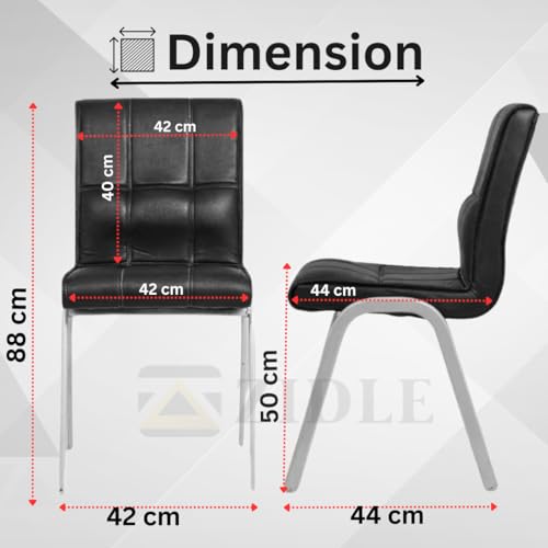 Image of Zidle Glance Visitor Dining Accent Chair for Home| Living Room| Dining Room| Leatherette Faux Leather with Cushion seat Back | Silver Coated mild Steel Frame (1, Black)