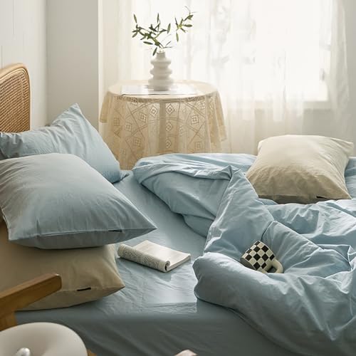 AShanlan Bettwäsche 135x200 Babyblau Bettbezug mit 1 Kissenbezug 80x80 cm – Ansicht 2