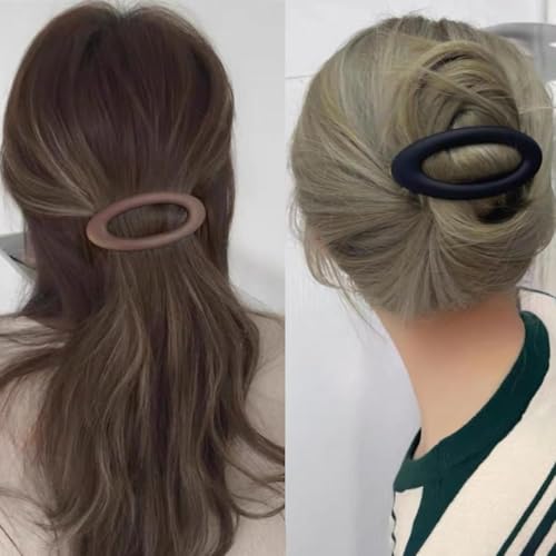 Image of Melodio 3Pcs Matte Ellipse Clips, Thick Hair Automatic Large Barrettes, French Vintage Set for Women Girls Hair Accessories