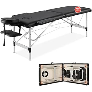 Careboda Massageliege, klappbar Facial Tattoo Massage Bett Table Kosmetikliege, mit Tasche, 2 Zone, Alu, Schwarz, 185 x 60 cm, belastbar bis 250 kg, für Ästhetiker, Athlet, Physiotherapeut, Masseur