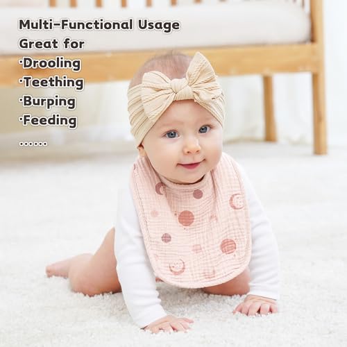 Image of Susurration Muslin Baby Drool Bibs 6Pack Soft Square Adjustable Baby Bandana Bibs for Unisex Girls & Boys