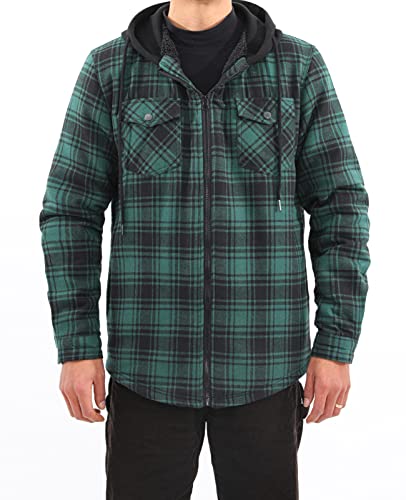Image of ZENTHACE Men's Sherpa Lined Full Zip Hooded Plaid Shirt Jacket