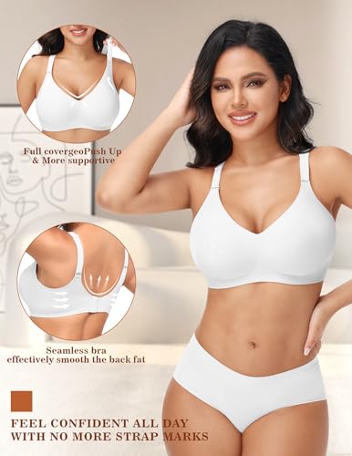 Image of PoseFree Full Coverage Bra No Underwire, with Seamless Design & Supportive Jelly Strip Technology White M