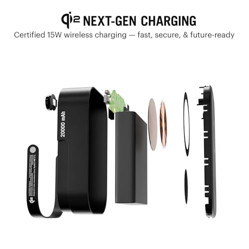 Image of DailyObjects Loop Qi2 Certified Mag-Safe Compatible Aluminium Wireless Power Bank|20000 Mah|Fast Charging|Compatible with Samsung /OnePlus /iPhone 12 /13 /14 /15 /16 /Pro Max|Type-C|Retractable Stand(Black)