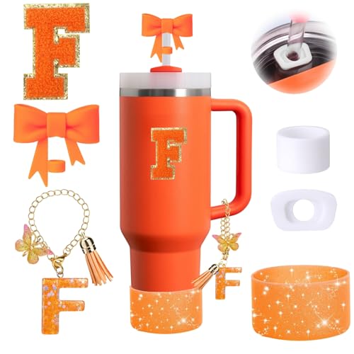 6PCS Orange Stanley Cup Accessories Set for Stanley Cup 30oz 40oz, Letter F