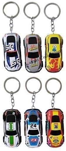 6 Pieces Pull Back Mini Racing Cars Toy Key Chains | Plastic Key Ring for Bikes, Cars & Bags | Kids Return Gift Toy Keychain | Sports Car Key Chains for Birthday Gifts | Random Designs-image-2