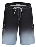 ELETOP Men's Swim Trunks Quick Dry Bathing Suit Swimming Board Shorts Mesh Lining Beach Swimwear Cargo Gradient Black XXL