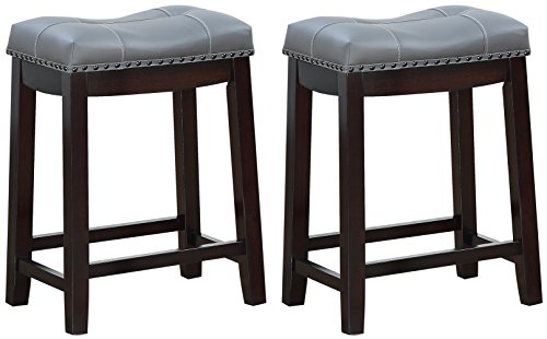 Angel Line Cambridge Bar Stools, 24" Set of 2, Espresso with Gray Cushion