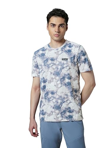 Image of TECHNOSPORT Men's Polyester Slim Fit All Over Print Crew Neck Half Sleeve T-Shirt with Technocool+,SPF50+ and Quick Dry