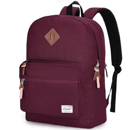 RAVUO School Backpack for Teen Boys Girls Large 20L Water Resistant 15.6 Laptop Bookbag with Anti Theft Back Pocket 10 Pockets High School College Travel Daypack for Men Women Burgundy