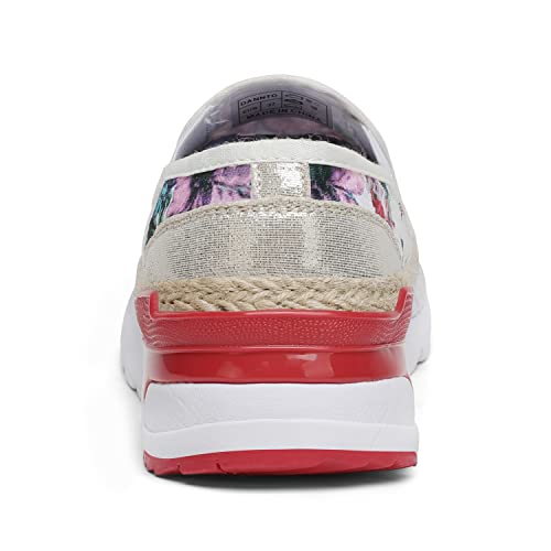 Dannto Women'S Art Loafers Embroidered Floral Boat Sneakers Slip-On Ladies Walking Shoes Red White 38,Size 7.5 thumb #6