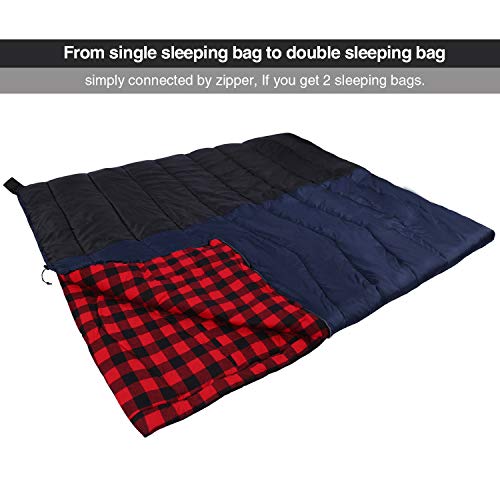 REDCAMP Cotton Flannel Sleeping Bag for Adults, XL 32/41/50F Comfortable, Envelope Sleeping Bag with Compression Sack, Red Plaid 2lbs(79"x33") - Thumbnail 4