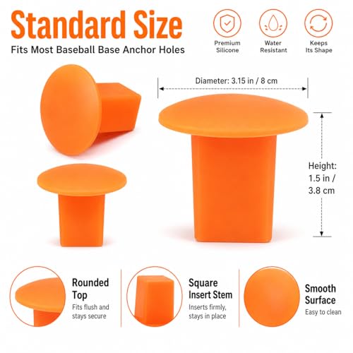 Image of Pangda 8 Pcs Baseball Base Plugs for Baseball Field Rubber Ground Receptacle Plugs for Softball Anchor (Orange)