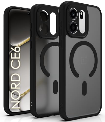 Image of RIGGEAR Shockproof Sleek Hybrid Armor Magnetic Back Cover Case Compatible with MagSafe Accessories for OnePlus Nord CE 6 5G (Smoke Black Matte PC + Black TPU Bumper)