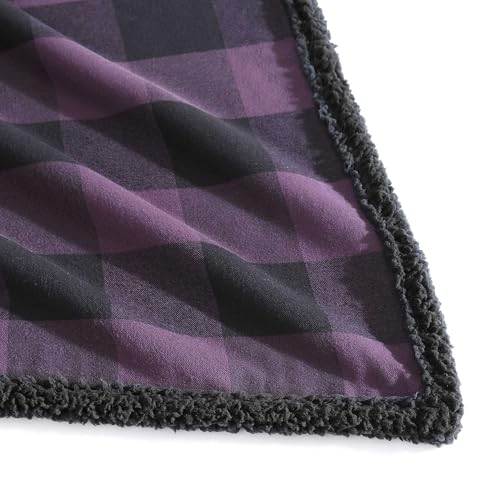 Image of Eddie Bauer - Throw Blanket, Brushed Fleece & Plush Sherpa Soft Blanket, Throw Blanket for Couch & Bed (Cabin Plaid Purple, 50 inch x 60 inch)