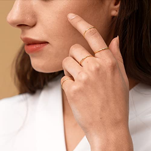Me&Hz 14K Gold Plated Stacking Rings For Women Girls 1Mm Ultra Thin Hammered Band Gold Stack Ring Dainty Minimalist Midi Knuckle Stackable Rings Size 8 #TOP2