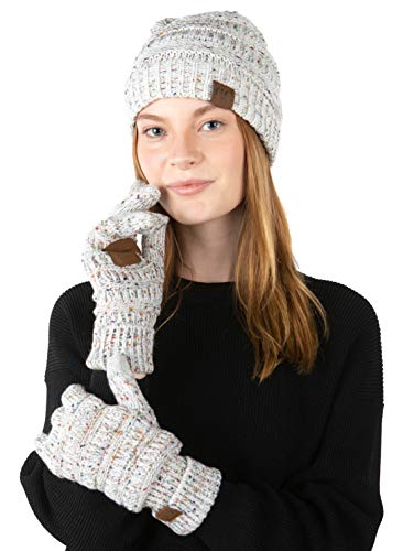 Image of Funky Junque Women's Beanie & Touchscreen Gloves Set - Soft 100% Acrylic Knit Winter Hat and Gloves, Cozy Cold Weather Gift