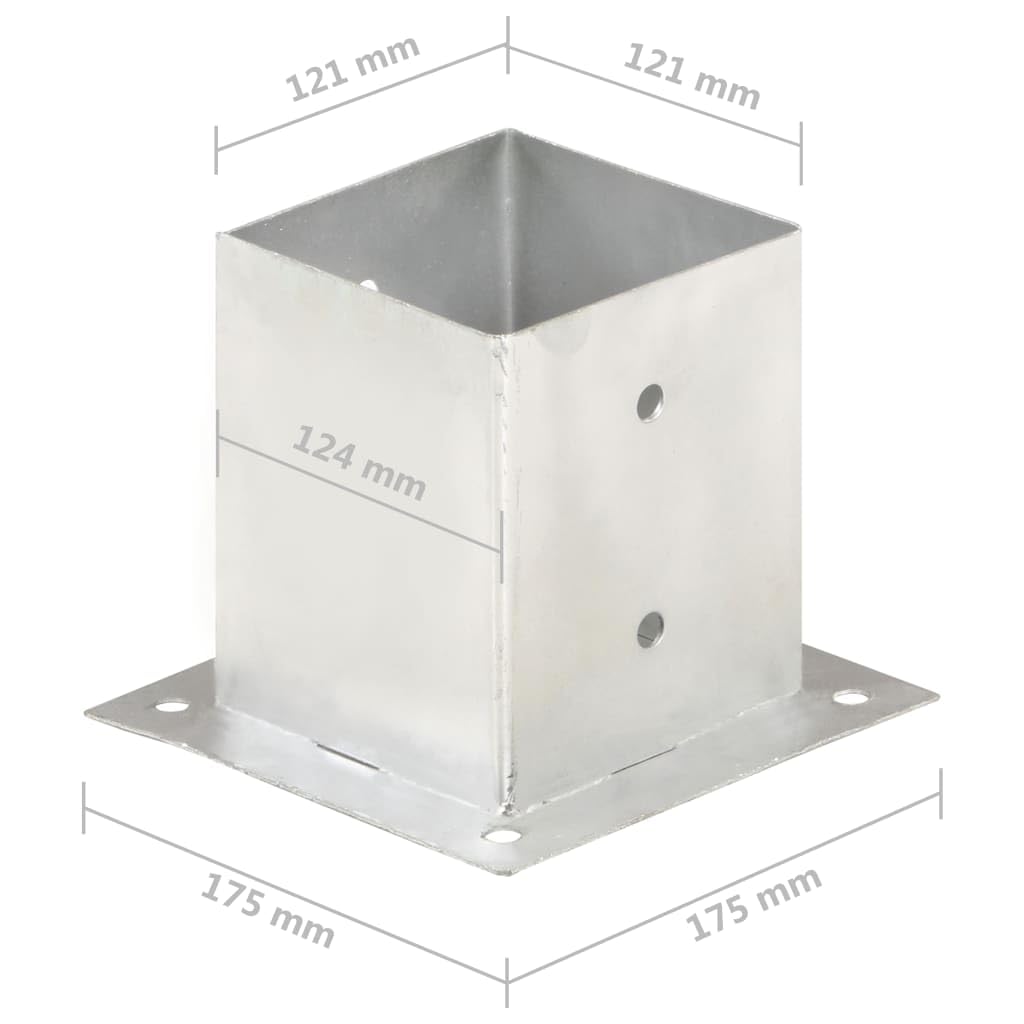 Anclajes de poste de metal galvanizado, 4 unidades, 121 mm, para tubos cuadrados, resistentes al óxido, ideales para fijación al suelo de vallas en hormigón y madera