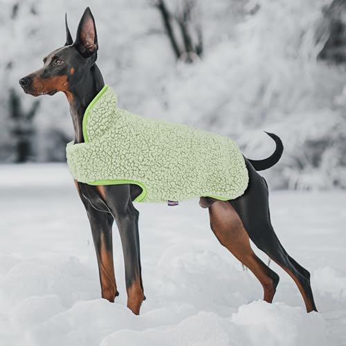 Image of cyeollo Sherpa Dog Coat Reversible Dog Jackets for Large Dogs, Green, 3XL | Warm Fleece Winter Sweater, Turtleneck Pet Vest, Adjustable Fit, Easy On & Off, Leash Hole for Cold Weather Outdoor Walks