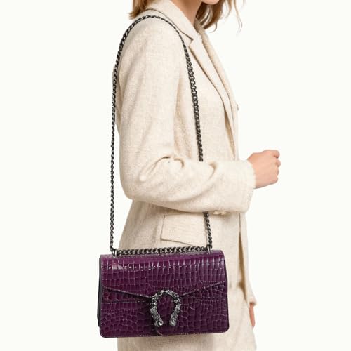 Image of Women's Crossbody Shoulder Bag Snake Print Satchel Purse Leather Chain Clutch Evening Handbag