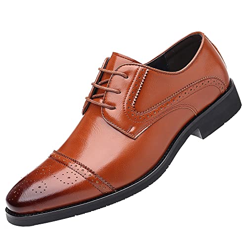 Santimon Men's Oxford Shoes Semi-Brogue Formal Leather Wingtip Dress Derby for Men