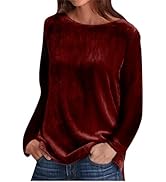 Fronage Women's Boat Neck Velvet Tops Casual Long Sleeve Crewneck
