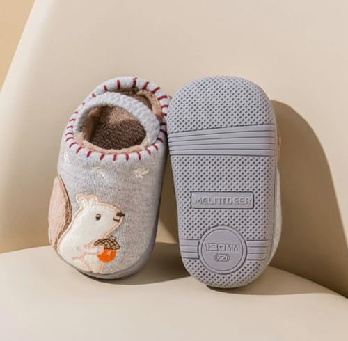 Hycurey Cute lively squirrel slipper kid's cartoon cotton shoes fuzzy fall winter warm soft breathable house fur slippers2