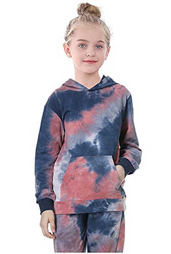 Image of Deeorla Little Boys Girls Cotton Tie Dye Hoodies Long Sleeve Pullover Sweatshirts for Big Kids 5-15Years