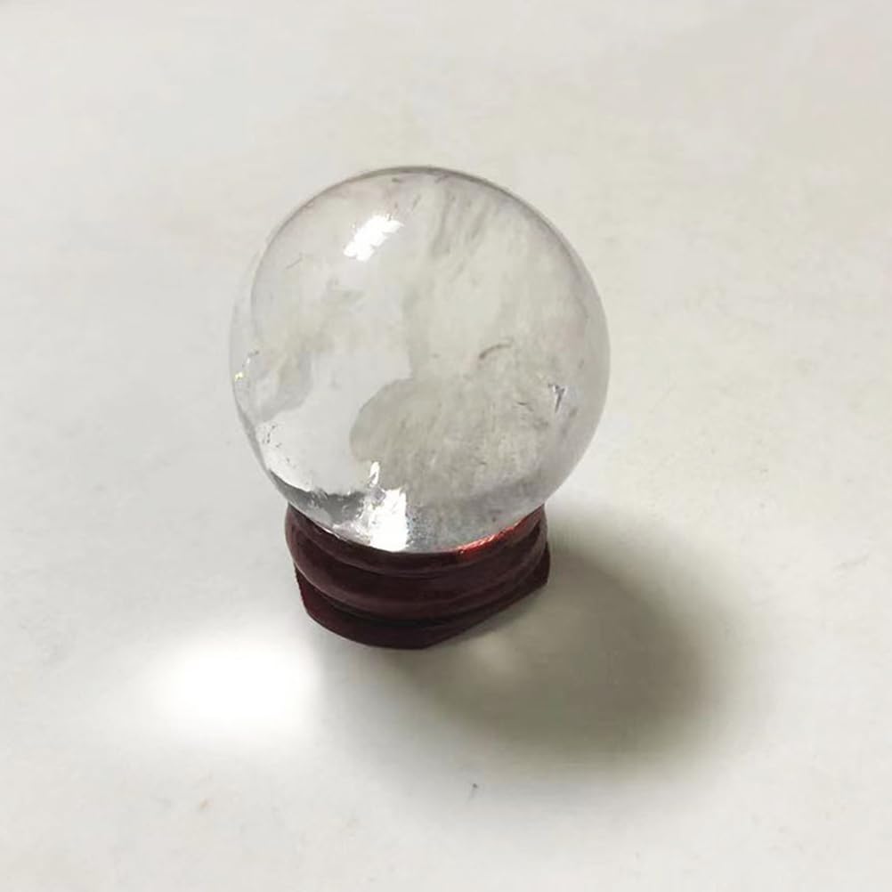DPURPIWADY 60mm Crystal Sphere Gemstone Ball Sculpture Figurine with Wooden Stand for Divination Home Decoration Multi Style Polished,White