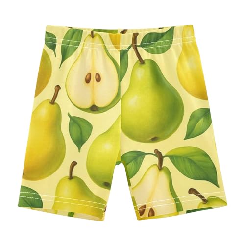 Joisal Girls' Biker Shorts Toddler Cotton Under Shorts for Dresses Stylized Whole Sliced Pears Yellow Kids Clothing 4t