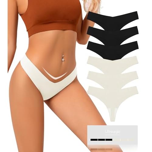 Seamless Thongs for Women V-Shaped No Show Panties Soft Comfortable Breathable Workout Underwear Multiple Pack