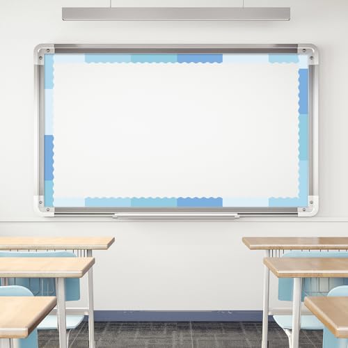 Image of Whaline 65.6 Ft Summer Baby Blue Scalloped Bulletin Board Borders 4 Rolls Gradient Blue Die-Cut Board Trim for Back to School Classroom Office Chalkboard
