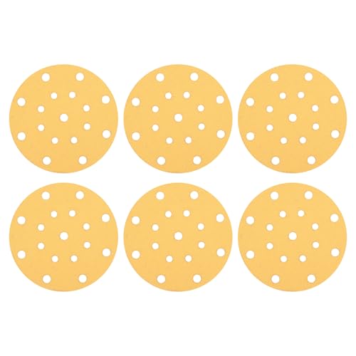 QUARKZMAN 50 Pcs 150 mm 6 Inch Discos De Lija 17 Agujeros 80 Grit De Gancho Y Bucle Para Lijadora Orbital Aleatoria Para Carpintería Automotriz Metal, Dorado