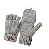 Obotsnoi Gestrickte Halbfinger-Handschuhe für Damen, isoliert, winddicht, doppellagig,...