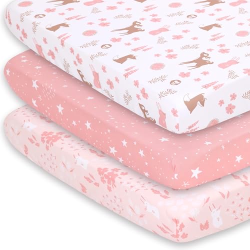Image of The Peanutshell 3-Pack Fitted Playard Sheets - Soft & Breathable Baby Girl Mini Crib Sheets, Pack N Play Mattress, Fits Standard Playard Pack Play Mattresses - Woodland Floral