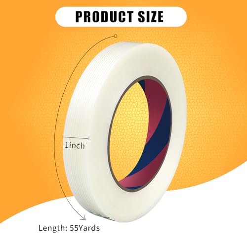 Image of Filament Strapping Tape, 1 Inch x 55 Yards, Mono Fiberglass Transparent Reinforced Packing, Heavy Duty Wearproof Tape for Packing and Shipping