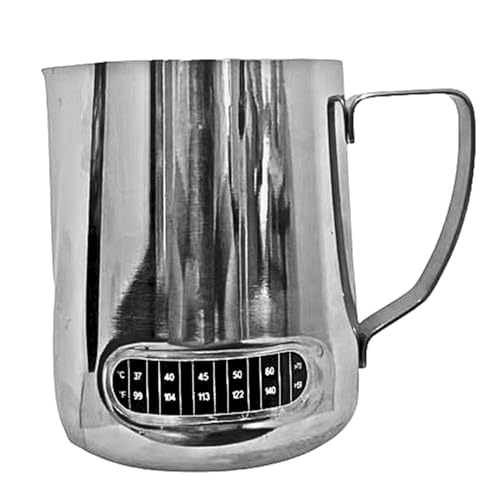 UZER Brocca schiumalatte con termometro, in acciaio inox, da 620 ml, per caffè e barista (termometro integrato)