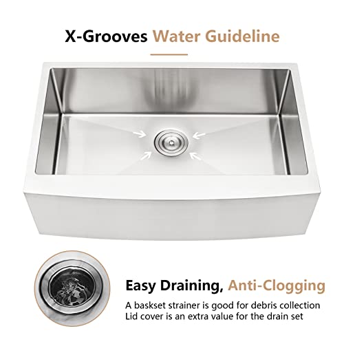 36" Farmhouse Kithen Sink - Dcolora 36 Inch Stainless Steel Apron Front Farm Kitchen Sink With Round Corner X Grooves Rubber Pads 16 Gauge Single Bowl Farm Sink Farmer Basin #TOP7