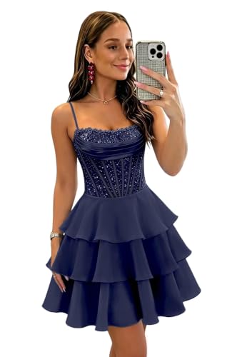 Plus Size Homecoming Dresses 2026 Sparkly Sequin Satin Cocktail Mini Dress