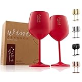 Copas de vino de acero inoxidable con tallo – Copas irrompibles de 18 onzas para fiestas al aire libre en la piscina, aniversarios - Elegante vajilla roja para champán y cócteles (juego de 2)