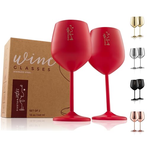 Gusto Nostro Regalo per San Valentino - Calici da Vino in Acciaio Inox – Calici Rossi Infrangibili per Viaggi, Campeggio, Piscina, Bicchieri da Vino in Metallo Eleganti per Momenti Speciali (Set da 2)