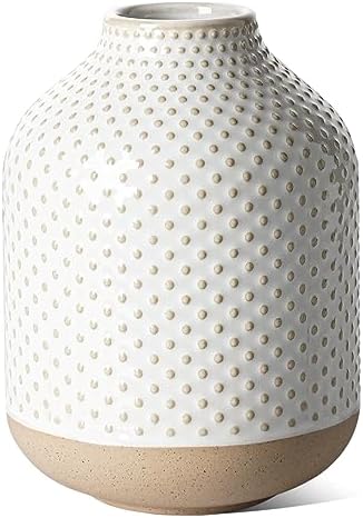 Boho Flower Vase - 5.3 Inch Ceramic White Vase for Pampas Grass, ...