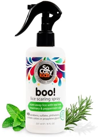 SoCozy Boo Lice Scaring Spray For Kids Hair, Effective Lice Treatment (8 Fl Oz) Clinically Proven to Repel Lice, Conditioning Spray with Tea Tree Oil, Rosemary Oil & Keratin, Paraben & Sulfate Free