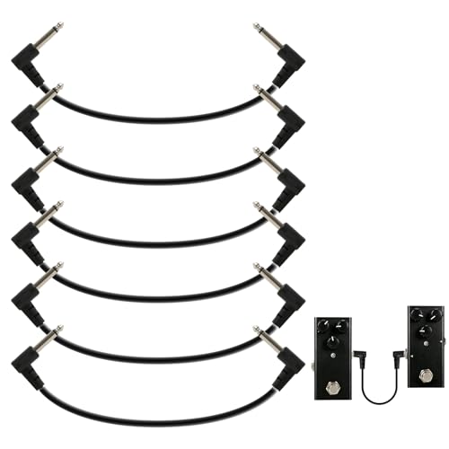 XiDeShop Pack de 6 Câbles Patch Guitare et Basse Jack 6,35 mm Mono - 15 cm, Câbles de Connexion Classiques pour Pédales d’Effet - Conducteur en Cuivre Pur...