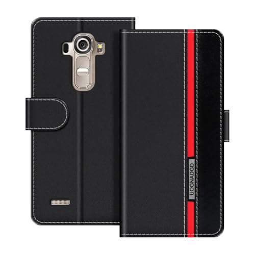 UOGNADGD Leather Phone Case Compatible with LG G4 Flip Wallet Cover with Magnetic Closure, Kickstand & Card Holders, Shockproof Protection (Black)
