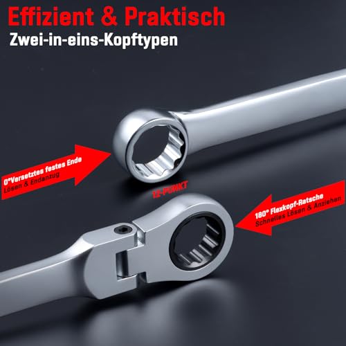 Clé polygonale à double cliquet extra longue en acier chrome-vanadium pour écrous difficiles - 5