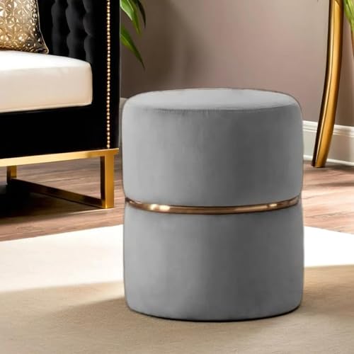 Image of Wooden Puffy Stool for Living Room Round Footstool - Ottoman Stool for Living Room Furniture Round Ottoman - Sitting Pouffe Ottoman Stool /Room Dcor /Office Stool - Grey
