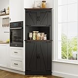 chartustriable 68' Tall Farmhouse Corner Cabinet, 28.3' Corner Storage Cabinet with 4 Doors and Adjustable Shelves, Tall Barn Door Cabinets with 5 Storage Shelves, for Kitchen, Bathroom, Black