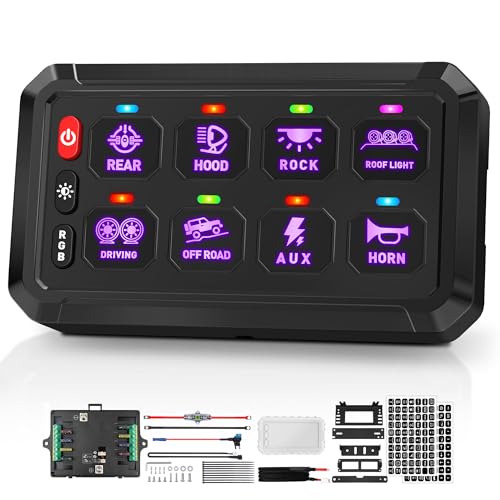 MNJ Motor 8 Gang Switch Panel Universal Circuit Control Relay System Toggle Momentary Strobe Pulsed On-Off LED Switch Touch Switch Box for Car Boat Marine Pickup Truck UTV ATV RGB